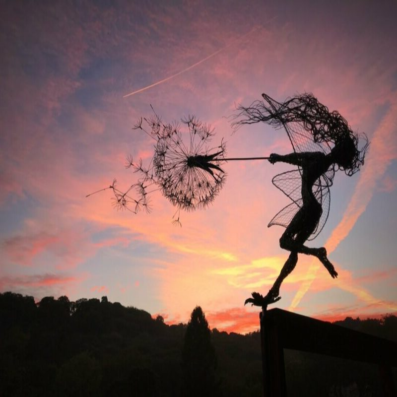 Metal Fairy Garden Stake with Detailed Wings and Dandelion Accents, 25-45 Inches