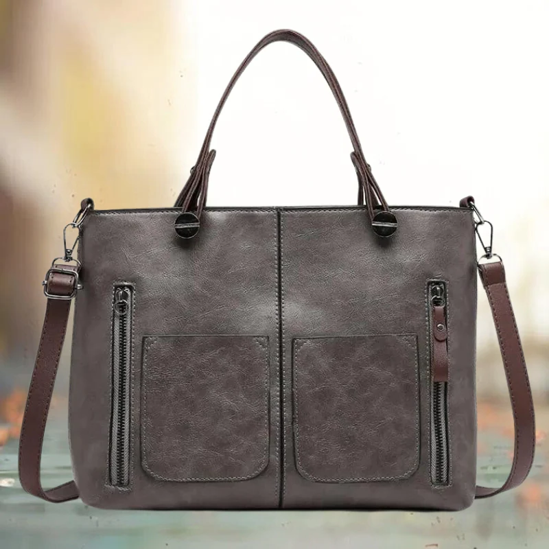 Leather Shoulder Bag with Padded Tablet Sleeve and Organizer Pockets, Detachable Strap