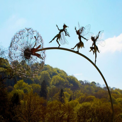Metal Fairy Garden Stake with Detailed Wings and Dandelion Accents, 25-45 Inches