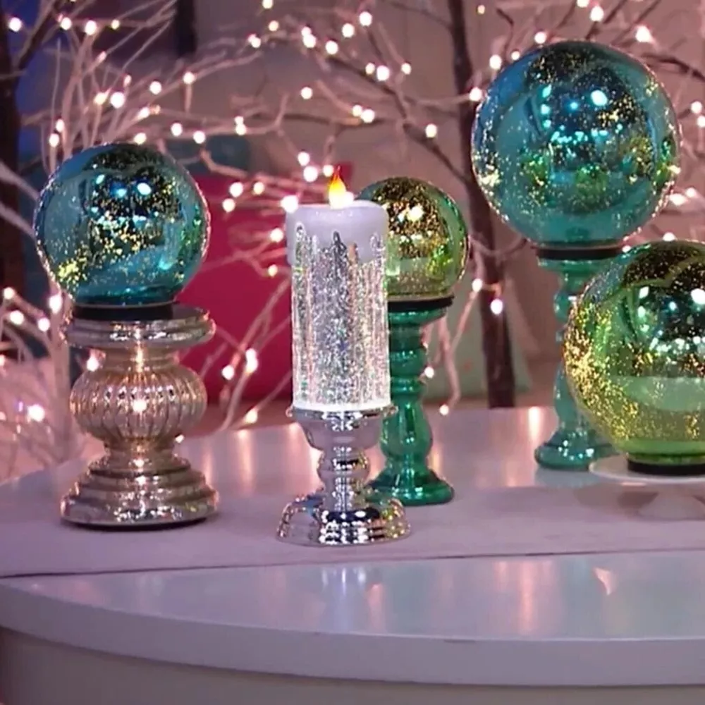 Color Changing LED Candle with Rotating Glitter and Warm Flicker, USB or Battery Power