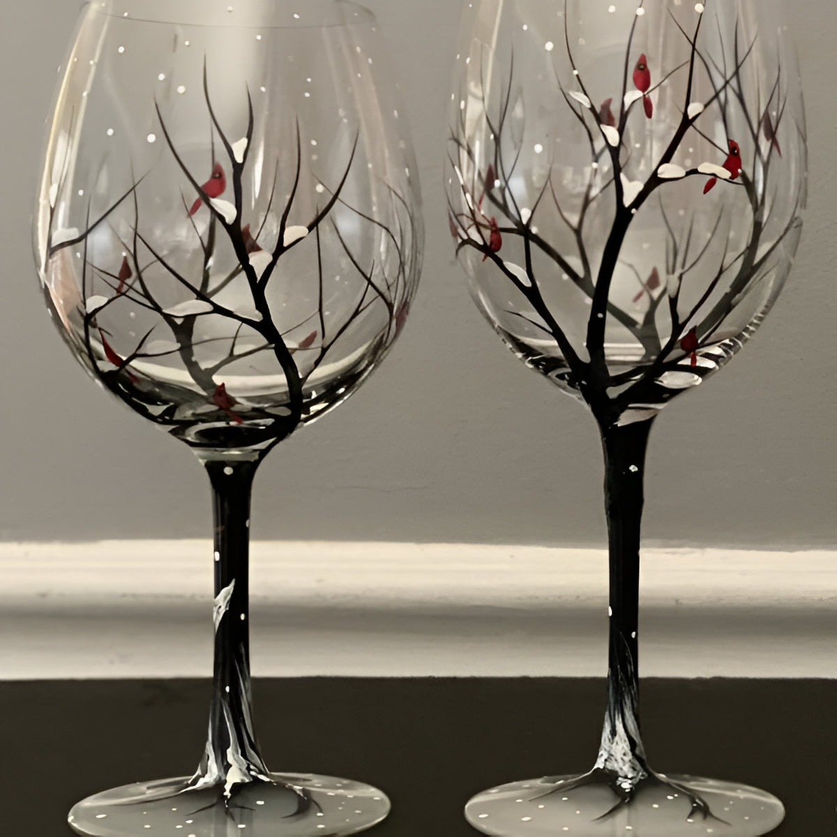 Hand Painted Seasonal Tree Wine Glass with 12oz Capacity, Dishwasher Safe