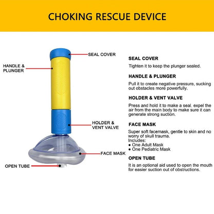 Airway Obstruction Removal Tool with Spring Loaded Plunger and Airtight Mask Seal