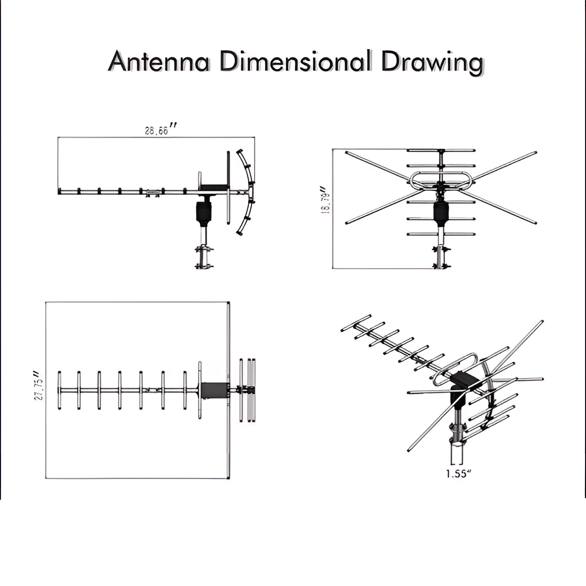 Motorized Outdoor HD TV Antenna with 360 Degree Rotation and Signal Filtering, 33ft Cable