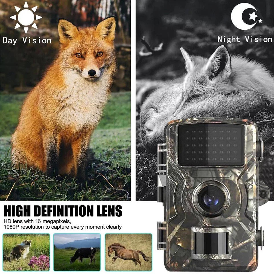 Wildlife Camera with 16MP Photos and Infrared Night Vision, 1080P Video
