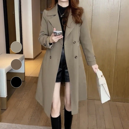 Wool Trench Coat with Removable Belt and Tailored Slim Long Cut, Warm Wool Blend