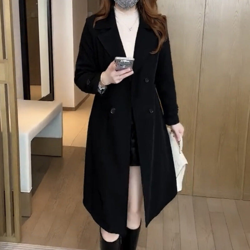 Wool Trench Coat with Removable Belt and Tailored Slim Long Cut, Warm Wool Blend