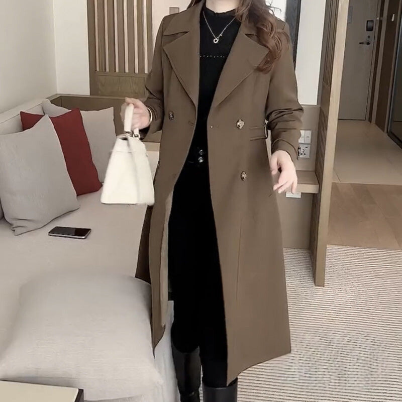 Wool Trench Coat with Removable Belt and Tailored Slim Long Cut, Warm Wool Blend